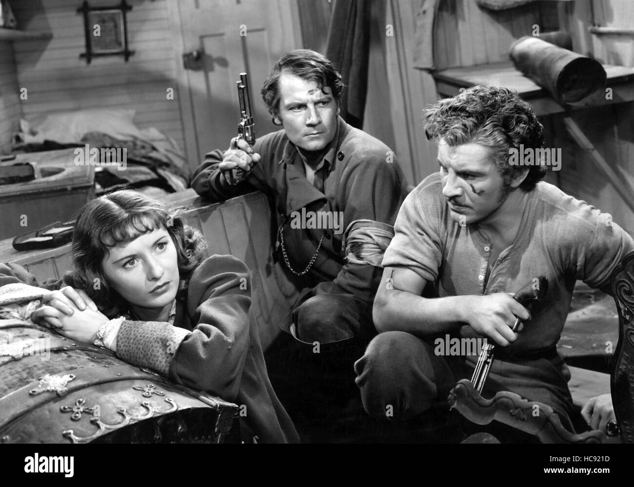 UNION PACIFIC, Barbara Stanwyck, Joel McCrea, Robert Preston, 1939, under attack Stock Photo