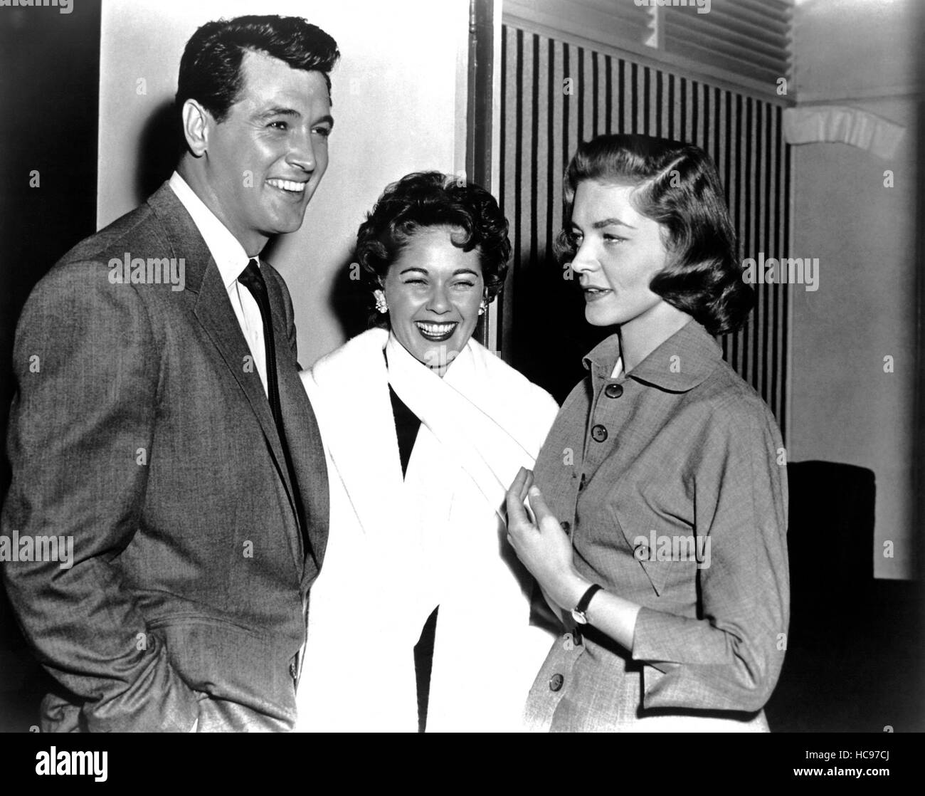WRITTEN ON THE WIND, Rock Hudson, wife Phyllis Gates, Lauren Bacall on