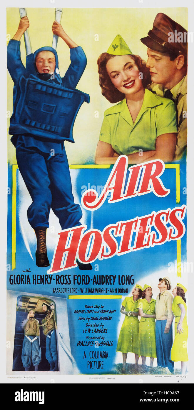 AIR HOSTESS, US poster art, top: Gloria Henry, Ross Ford, 1949 Stock ...