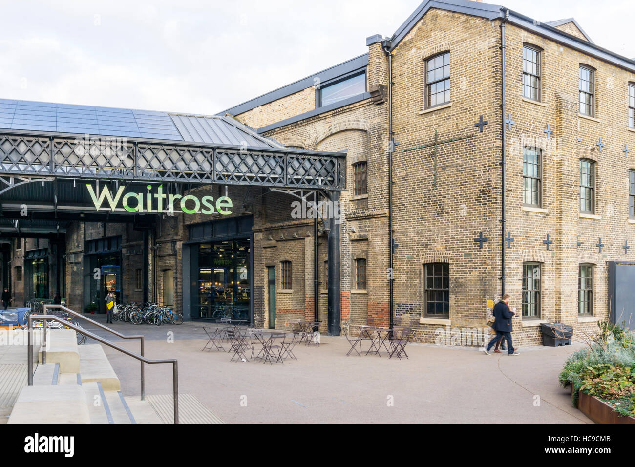 Waitrose supermarket in converted buildings at Granary Square, King's Cross, London. Stock Photo