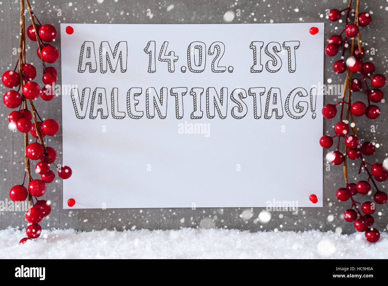 Label, Snowflakes, Decoration, Valentinstag Means Valentines Day Stock Photo
