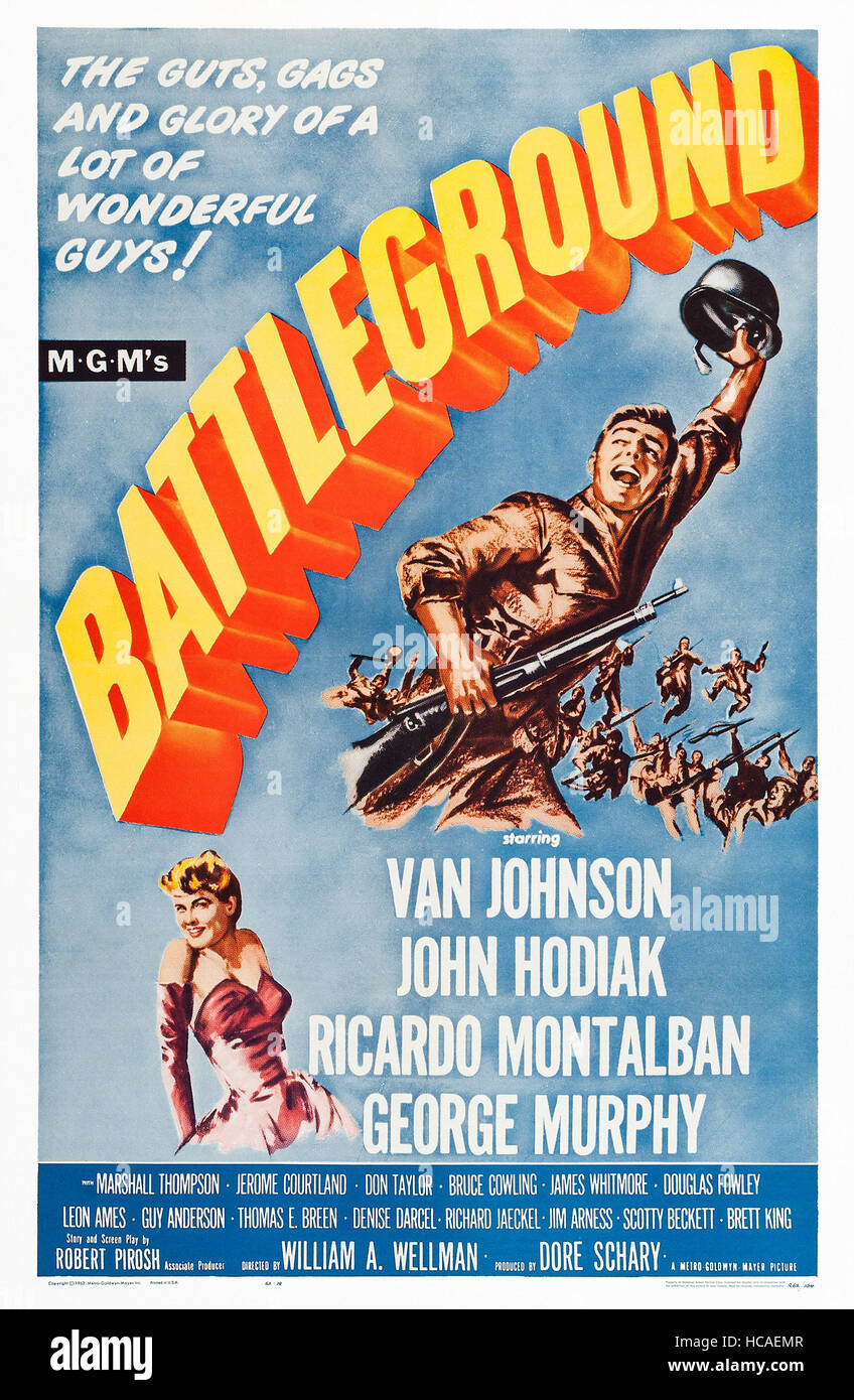 BATTLEGROUND, US poster, John Hodiak (top), Denise Darcel (bottom ...