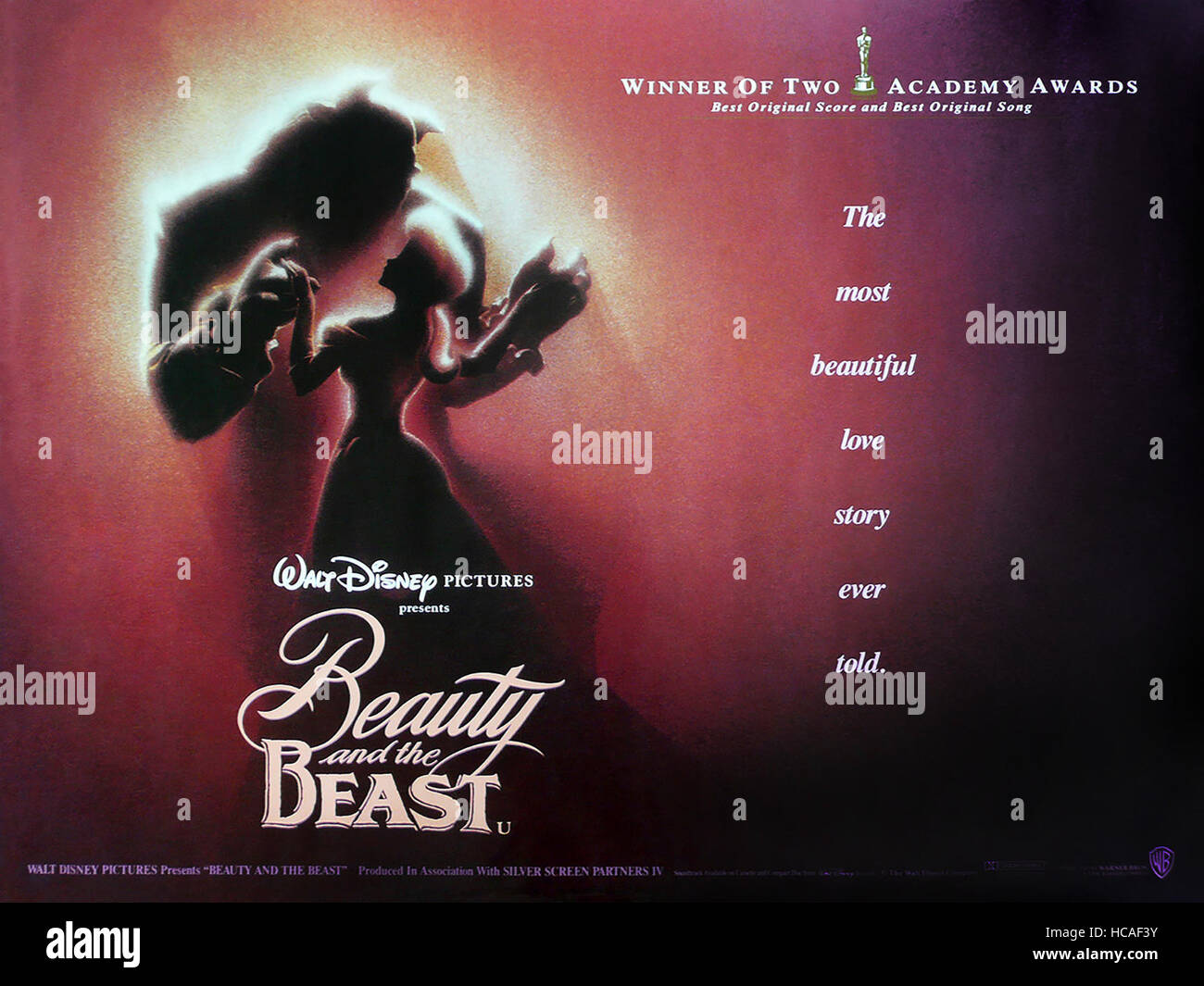 BEAUTY AND THE BEAST, British poster art, from left: Beast, Belle, 1991. © Walt Disney Pictures /courtesy Everett Collection Stock Photo
