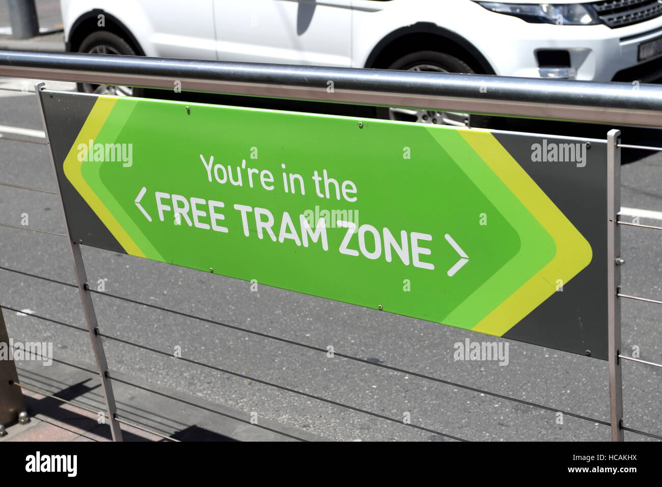 Free Tram Zone at tram stop in Melbourne Victoria Australia Stock Photo
