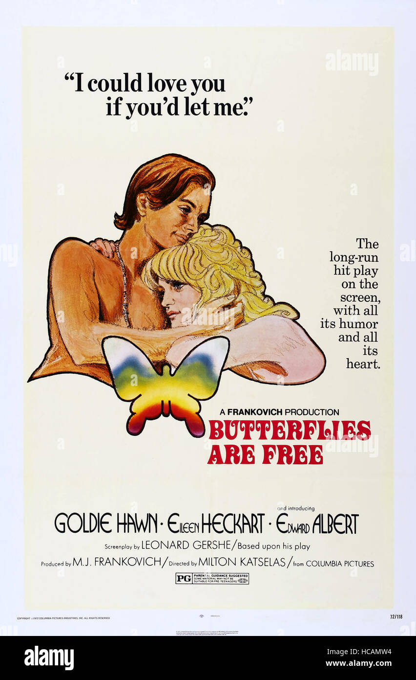 BUTTERFLIES ARE FREE, US poster, from left Edward Albert, Goldie Hawn
