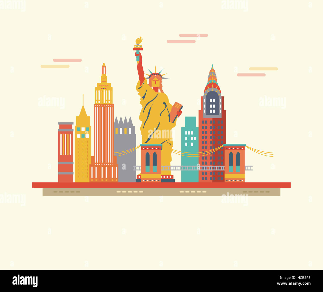 Illustration of global landmarks in America Stock Photo - Alamy