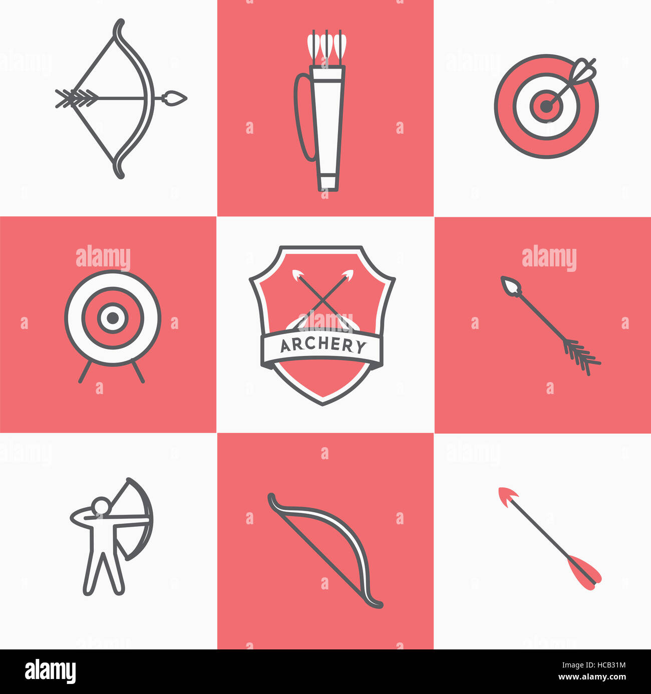 Line icons related to archery Stock Photo - Alamy