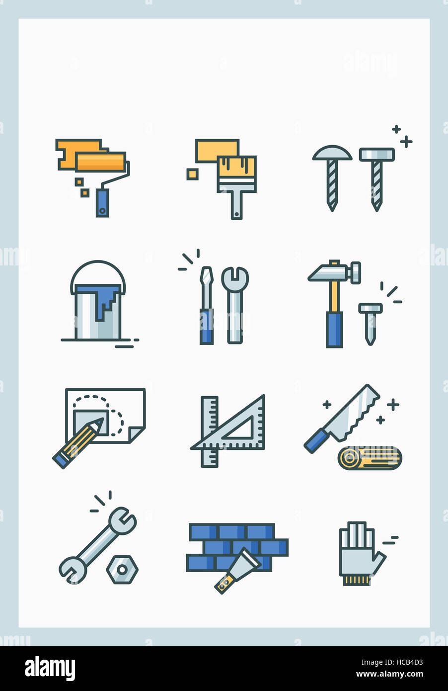 Various line icons of construction tools Stock Photo - Alamy