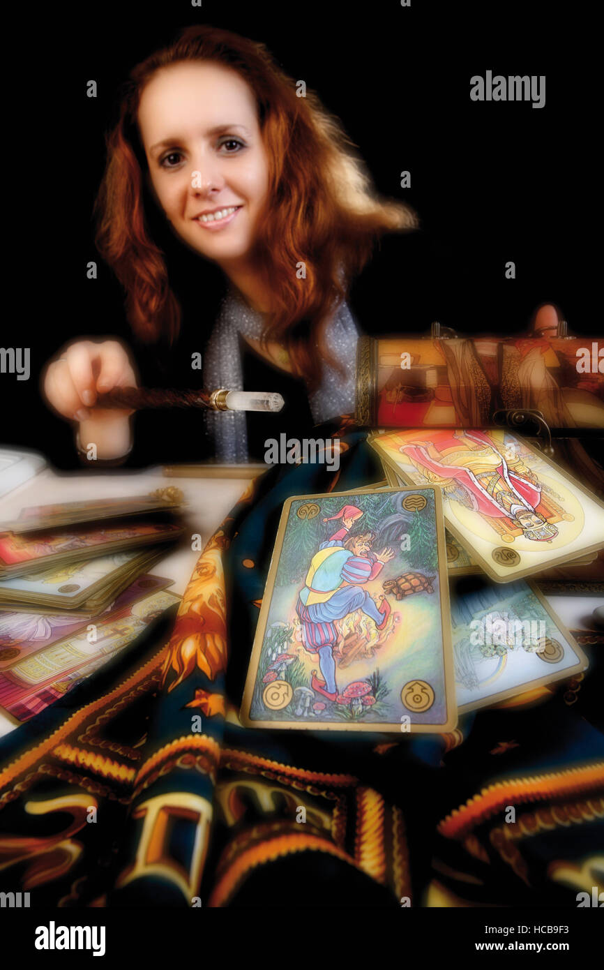 Fortune teller with cards Stock Photo Alamy