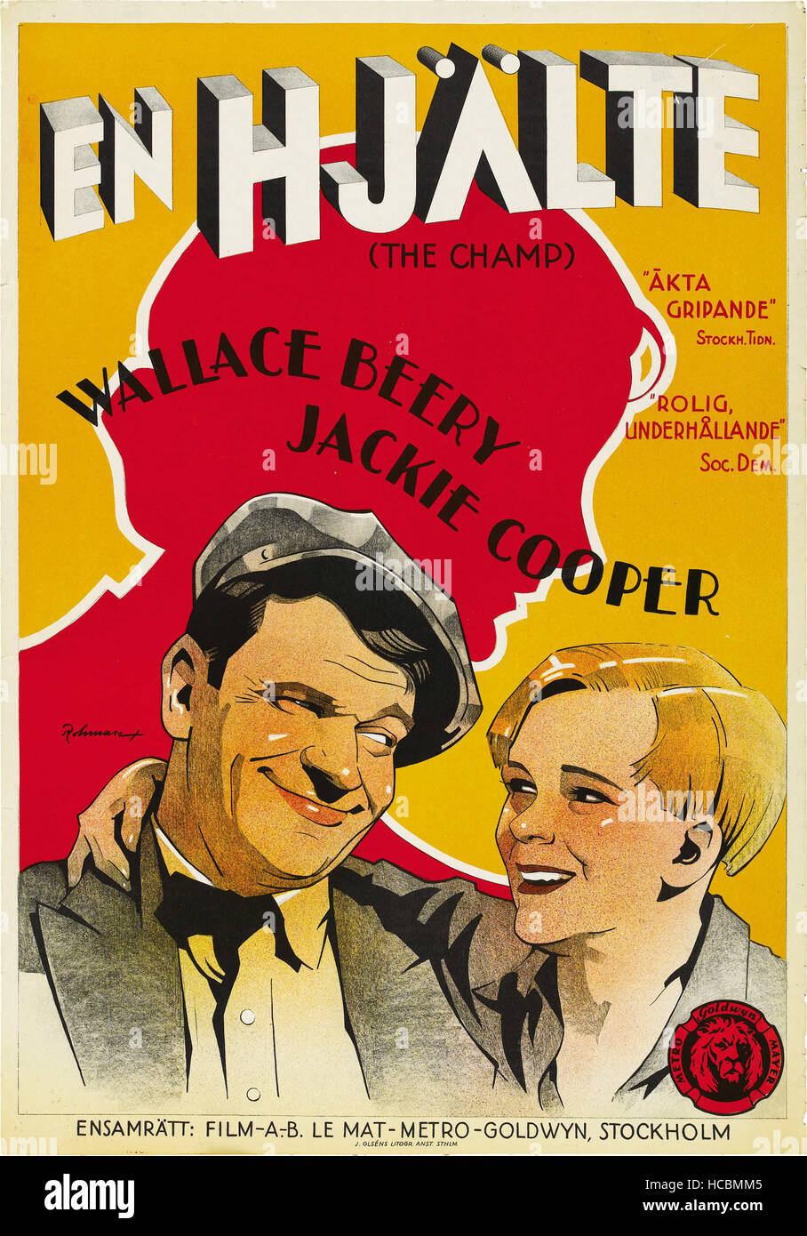 THE CHAMP, (aka EN HJALTE), Swedish poster art, Wallace Beery, Jackie ...