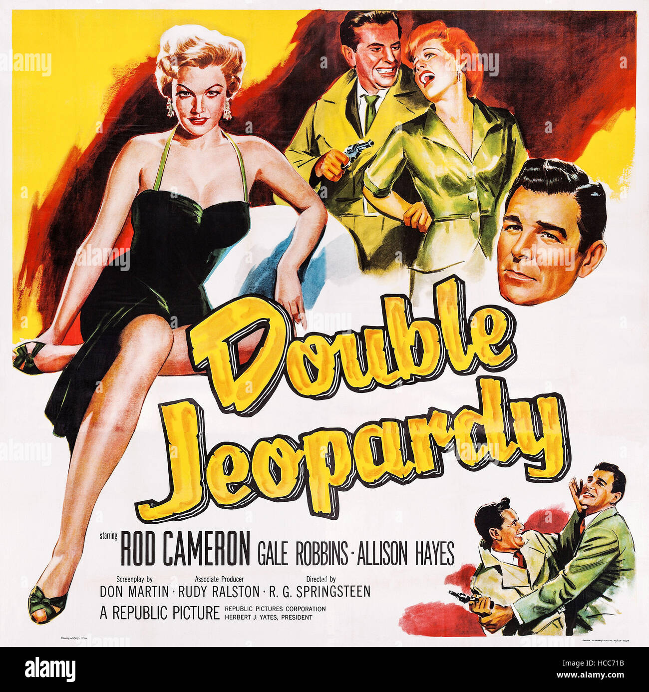 DOUBLE JEOPARDY, lr Gale Robbins, Rod Cameron on poster art, 1955