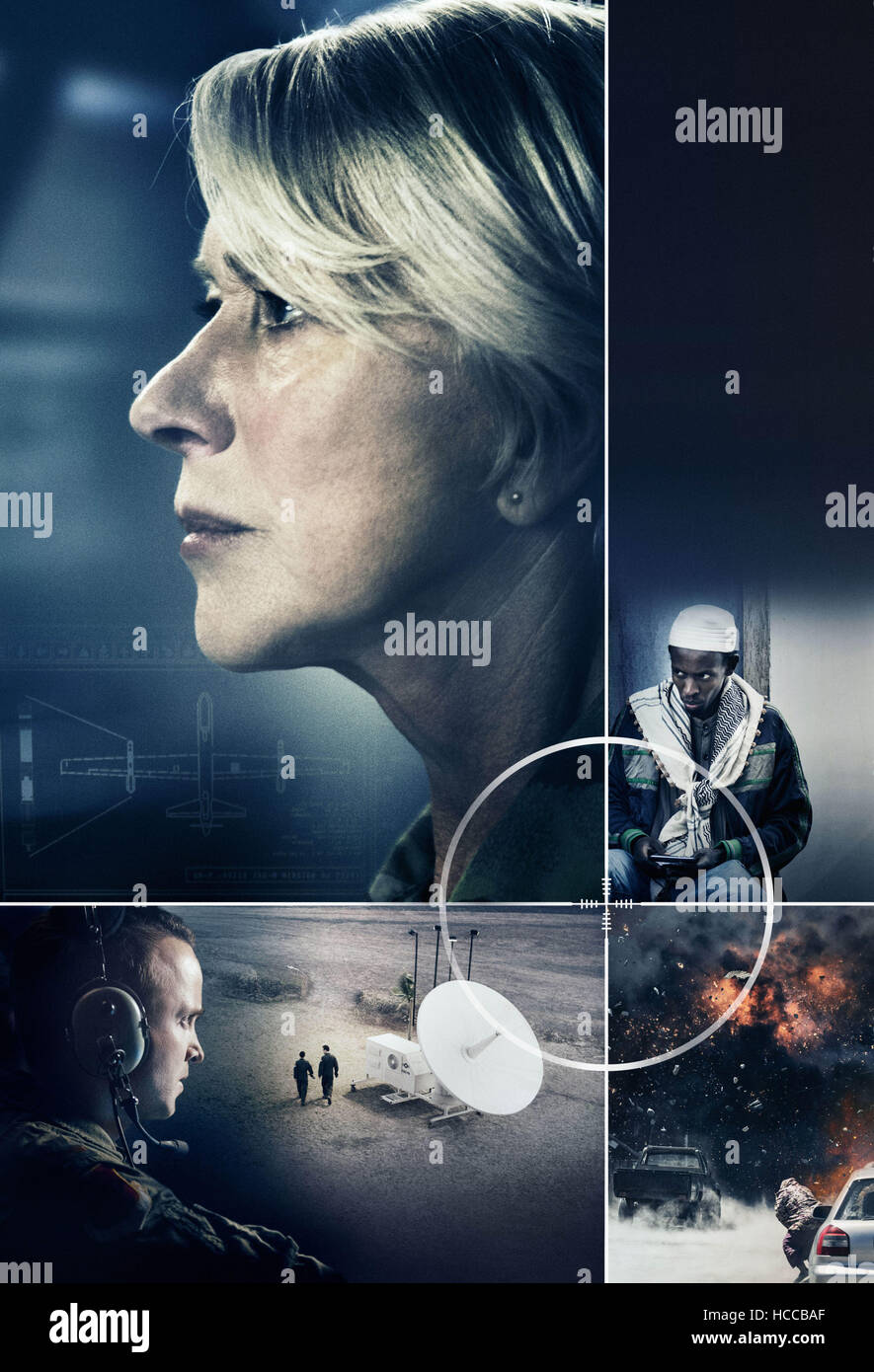 EYE IN THE SKY, poster, Helen Mirren (top), Barkhad Abdi (right), Aaron