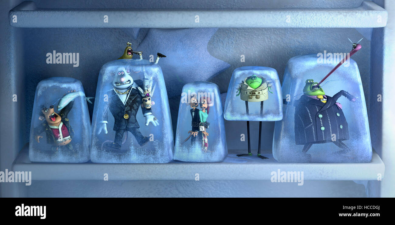 FLUSHED AWAY, Sid (voice: Shane Richie), Whitey (voice: Bill Nighy), Spike  (voice: Andy Serkis), Roddy (voice: Hugh Jackman Stock Photo - Alamy