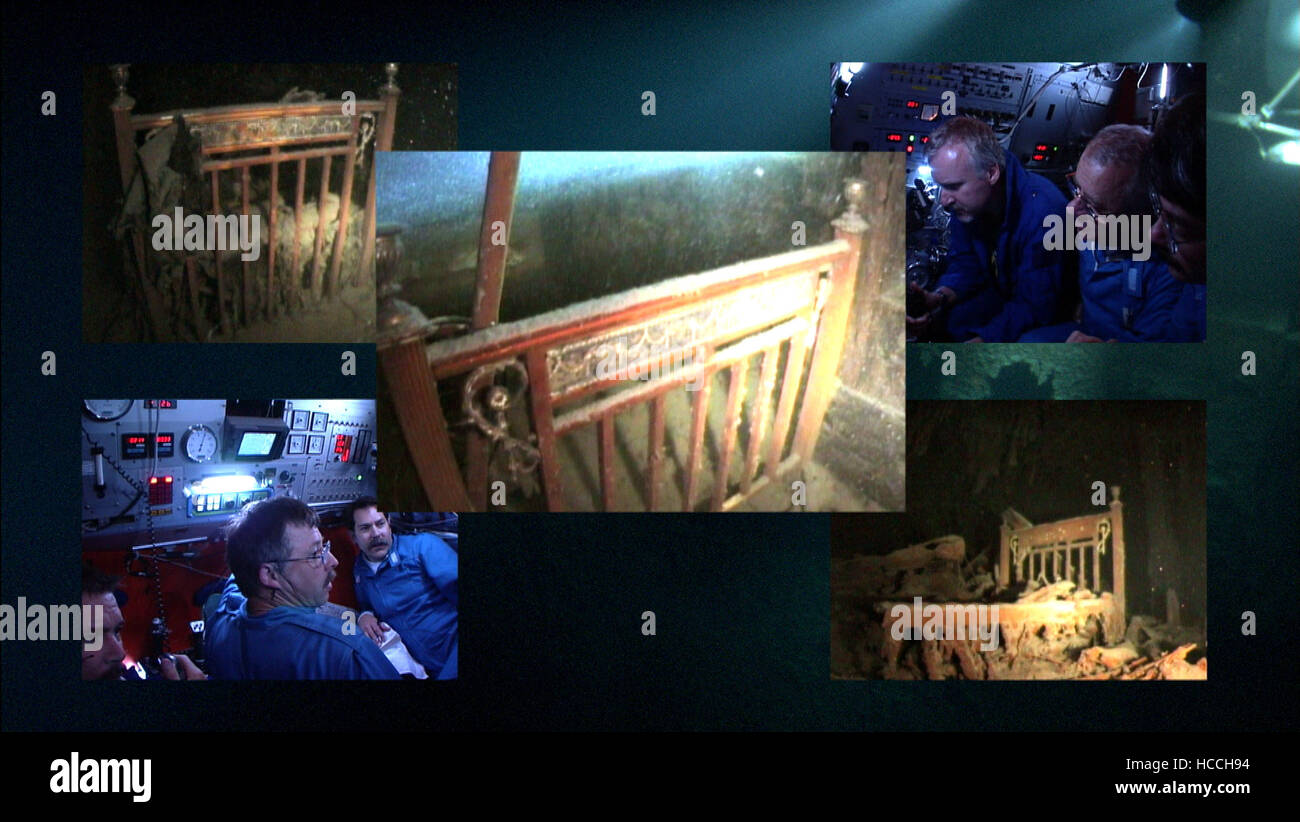 GHOSTS OF THE ABYSS, Genya Chernaiev, Ken Marshall, James Cameron, Dr. Anatoly Sagalevitch and various shots of the Titanic Stock Photo