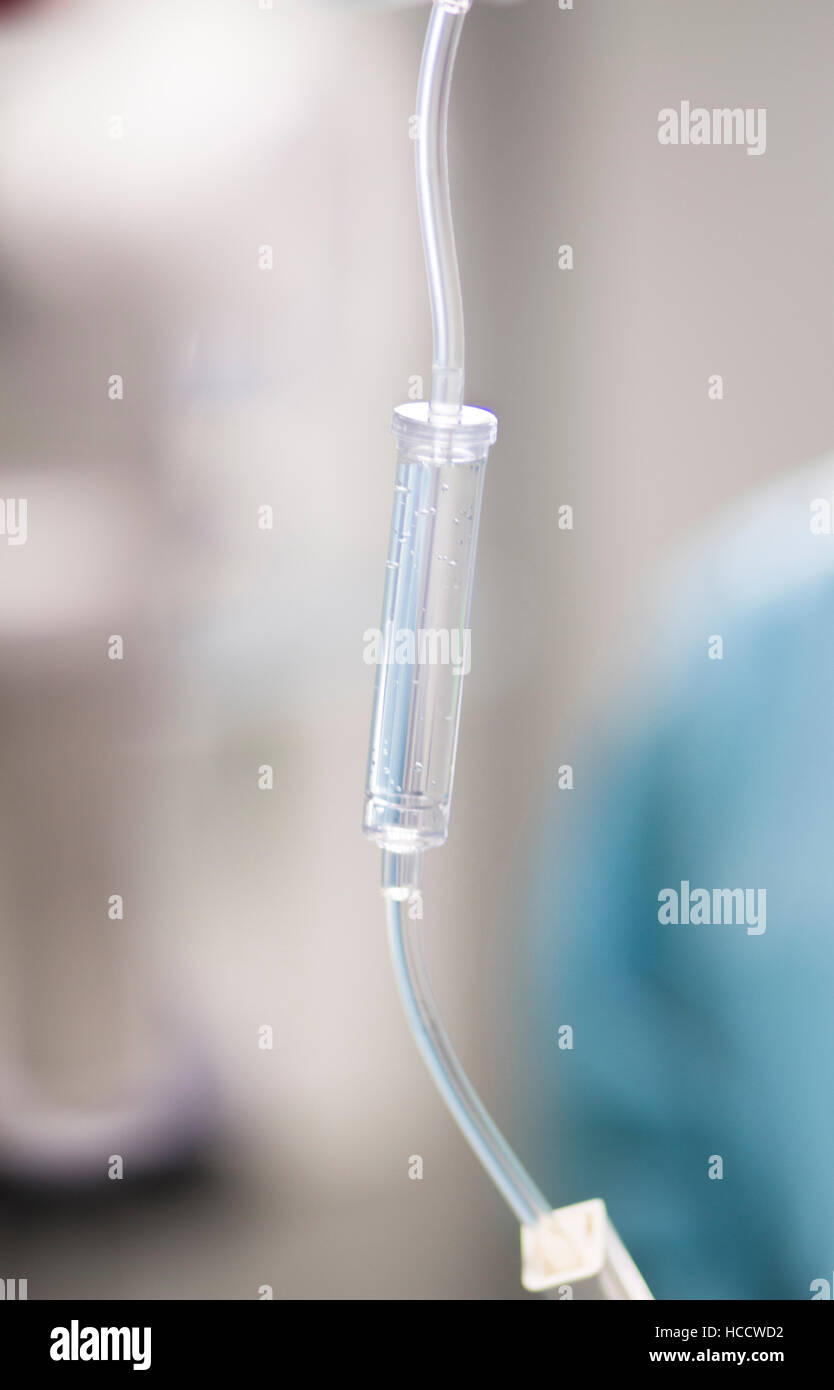 Medical intravenous IV drip in hospital used to replace liquids in