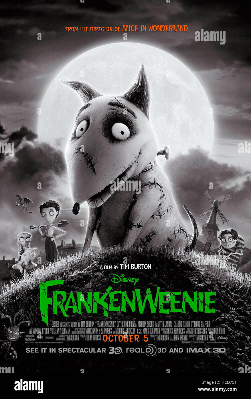 FRANKENWEENIE, from left on US poster art Weird Girl (voice Catherine O'Hara), Victor, Sparky