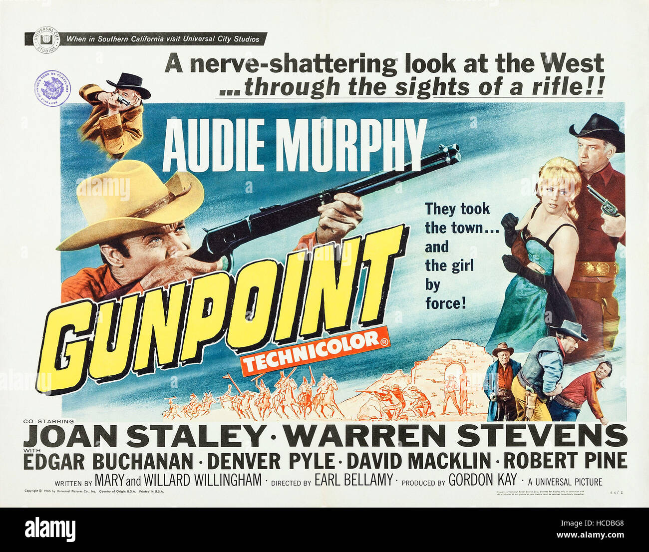 GUNPOINT, US lobbycard, center from left Audie Murphy, Joan Staley