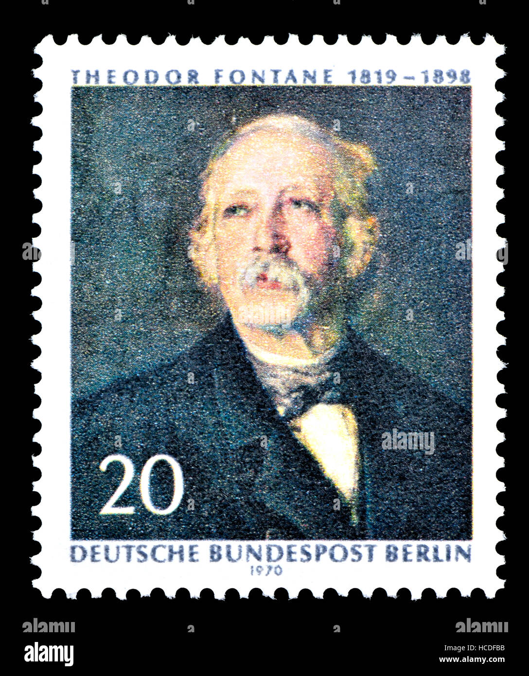 German (West Berlin) postage stamp (1970) : Theodor Fontane (1819-1898) German novelist and poet Stock Photo
