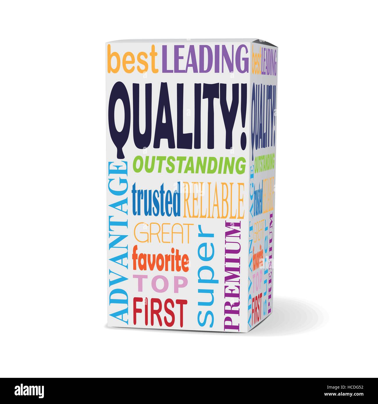 quality word on product box with related phrases Stock Vector Image