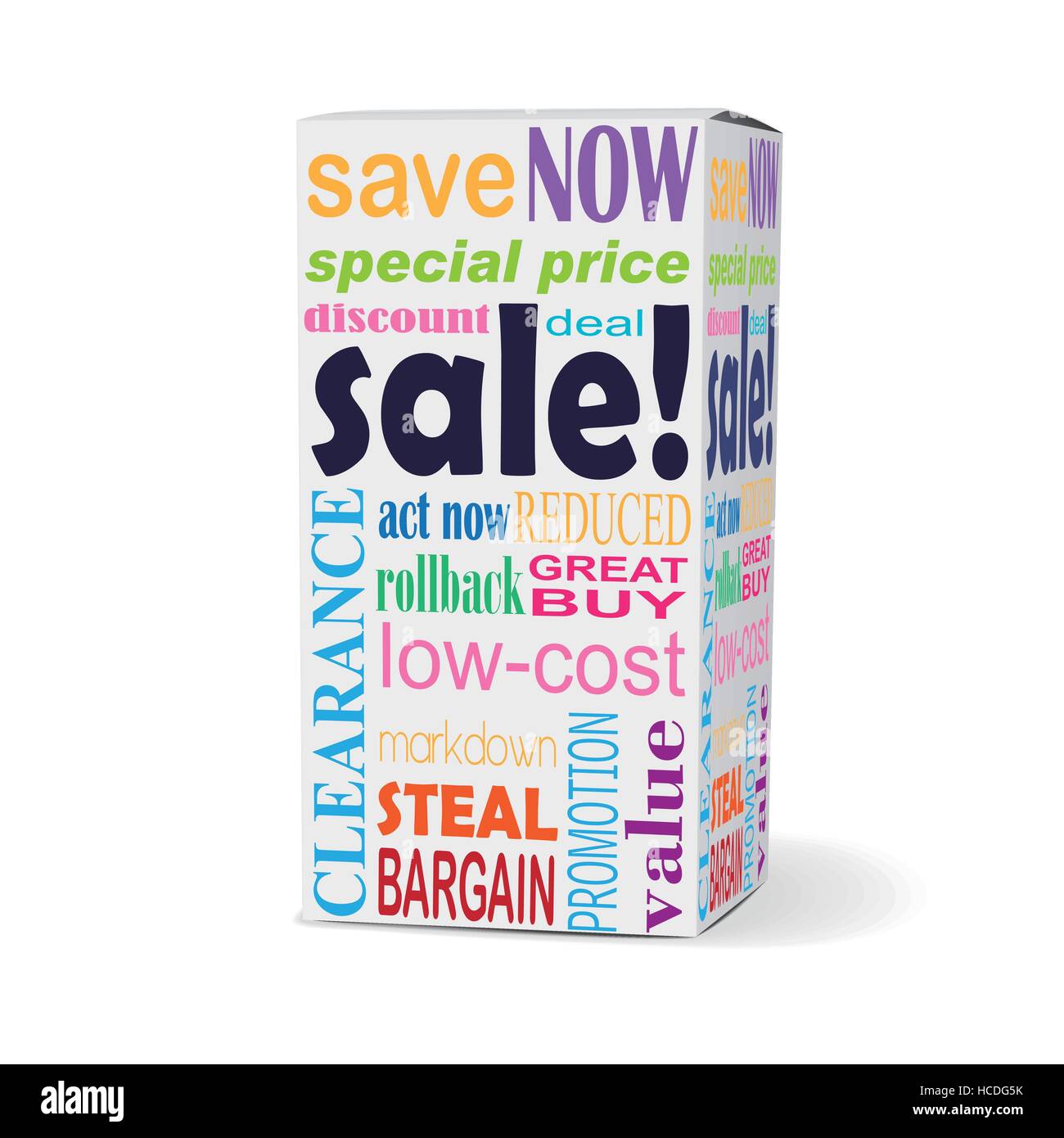 sale word on product box with related phrases Stock Vector