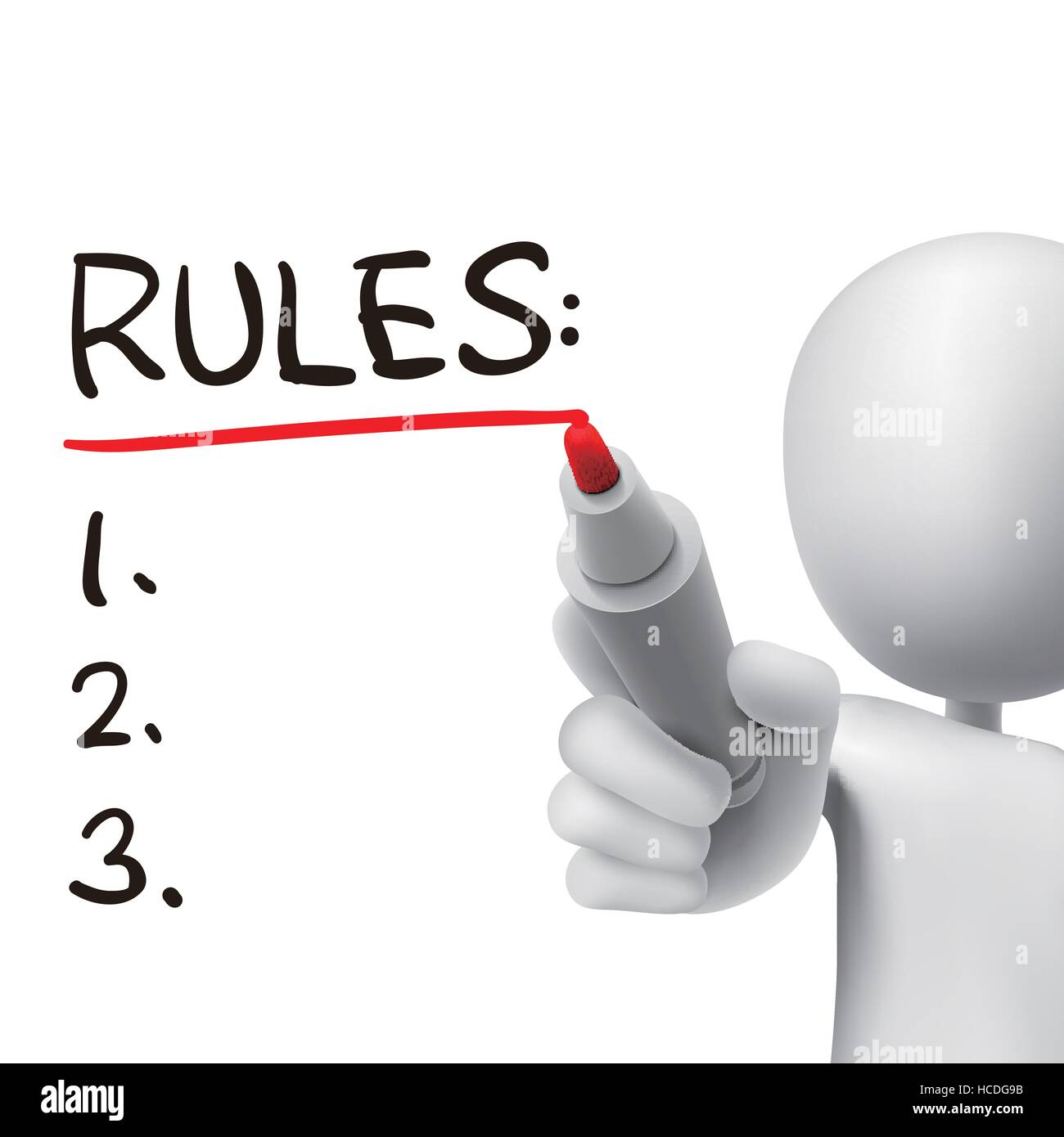 rules word written by 3d man over white Stock Vector