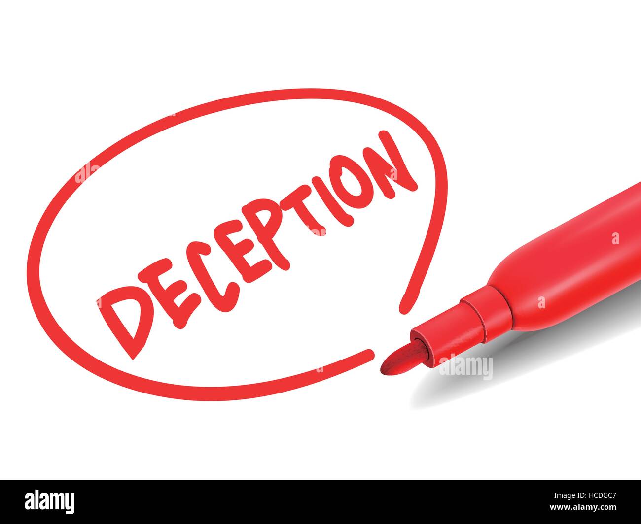 the word deception with a red marker over white Stock Vector