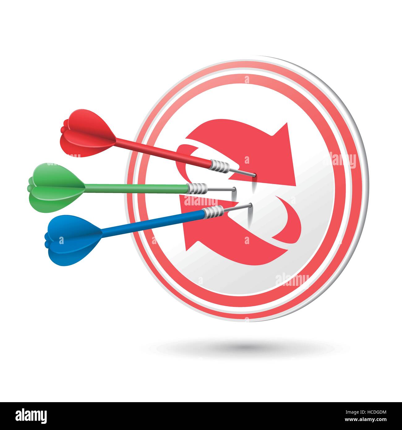 refresh concept target with darts hitting on it over white Stock Vector