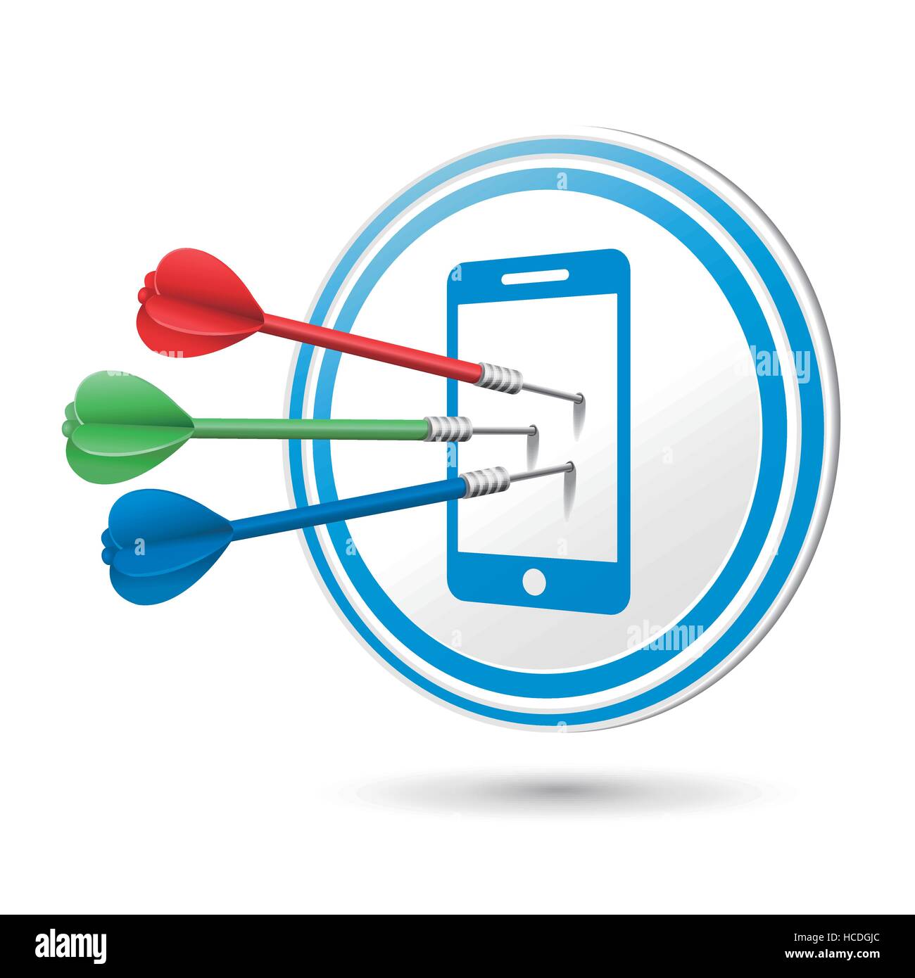 mobile phone icon target with darts hitting on it over white Stock ...
