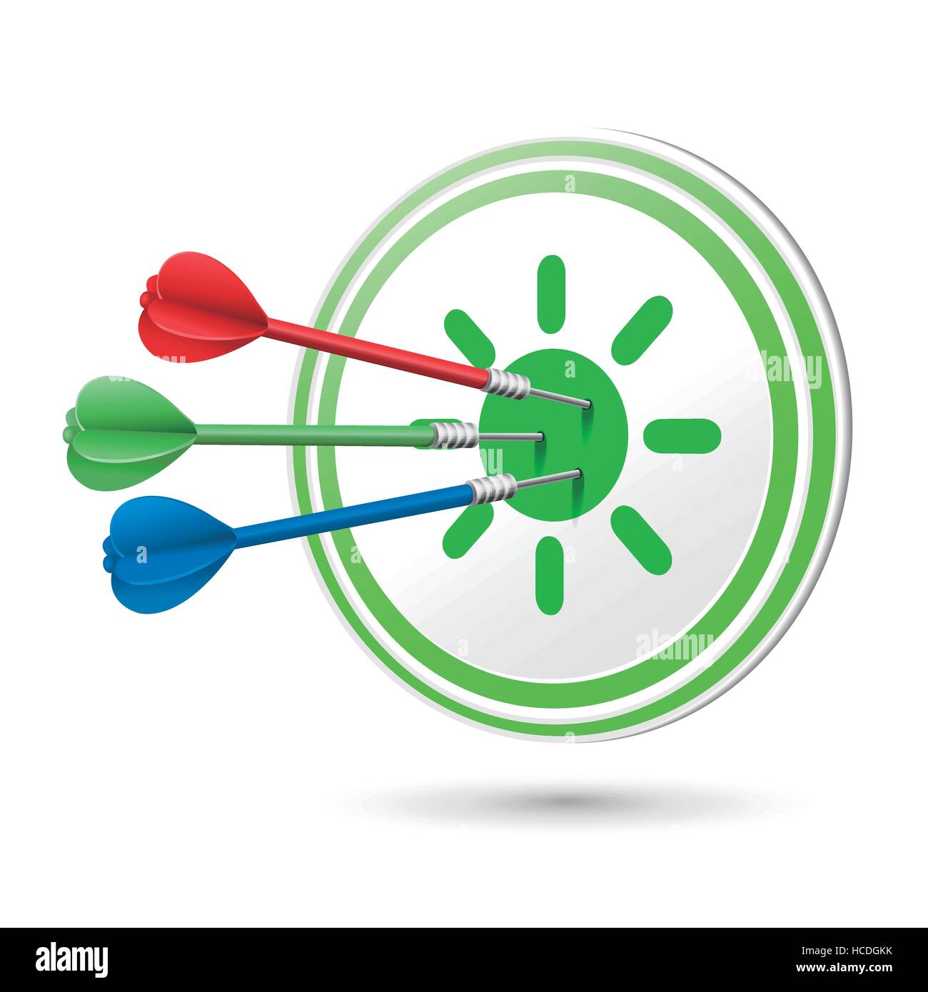 sun icon target with darts hitting on it over white Stock Vector