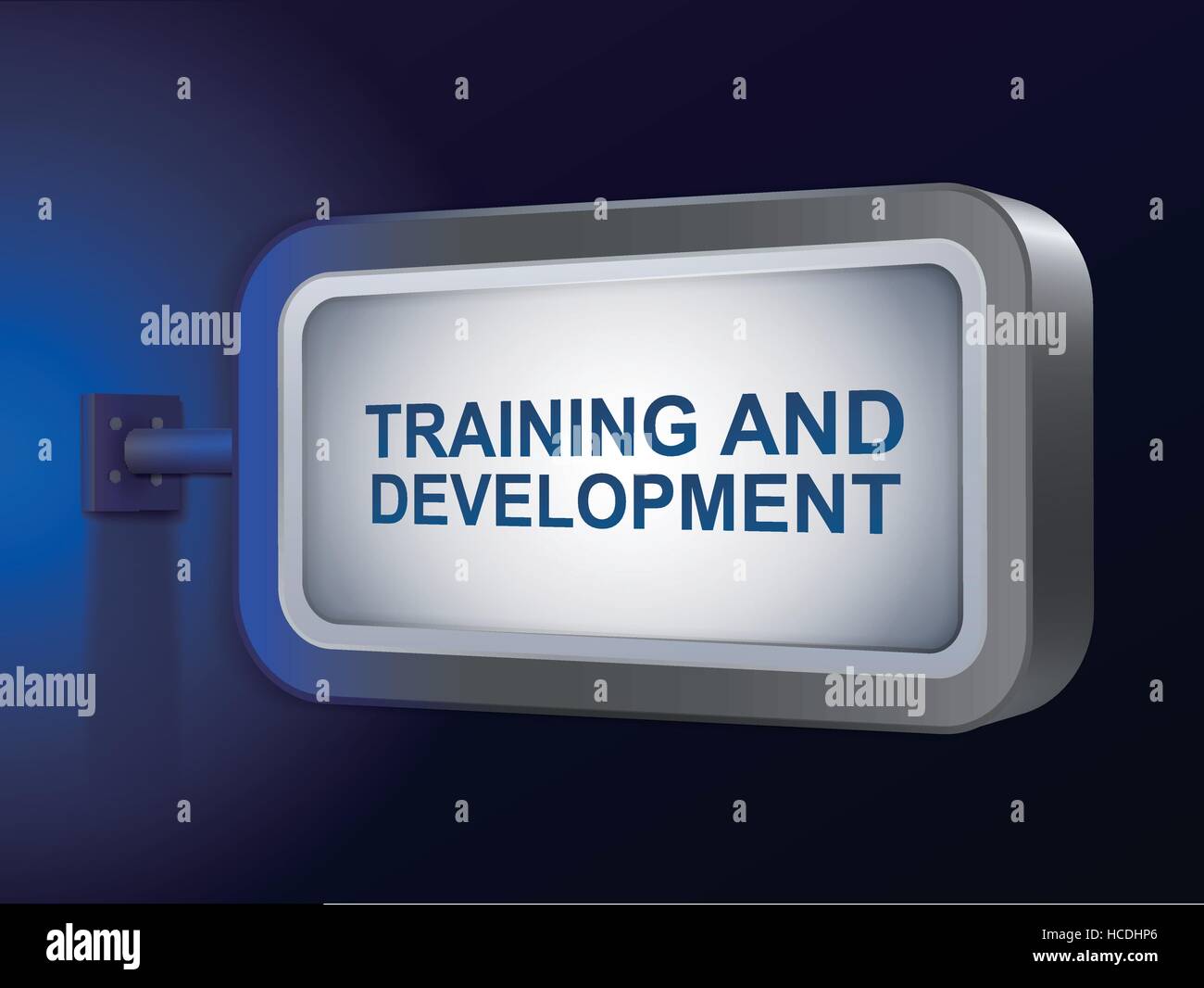 training and development words on billboard over blue background Stock Vector