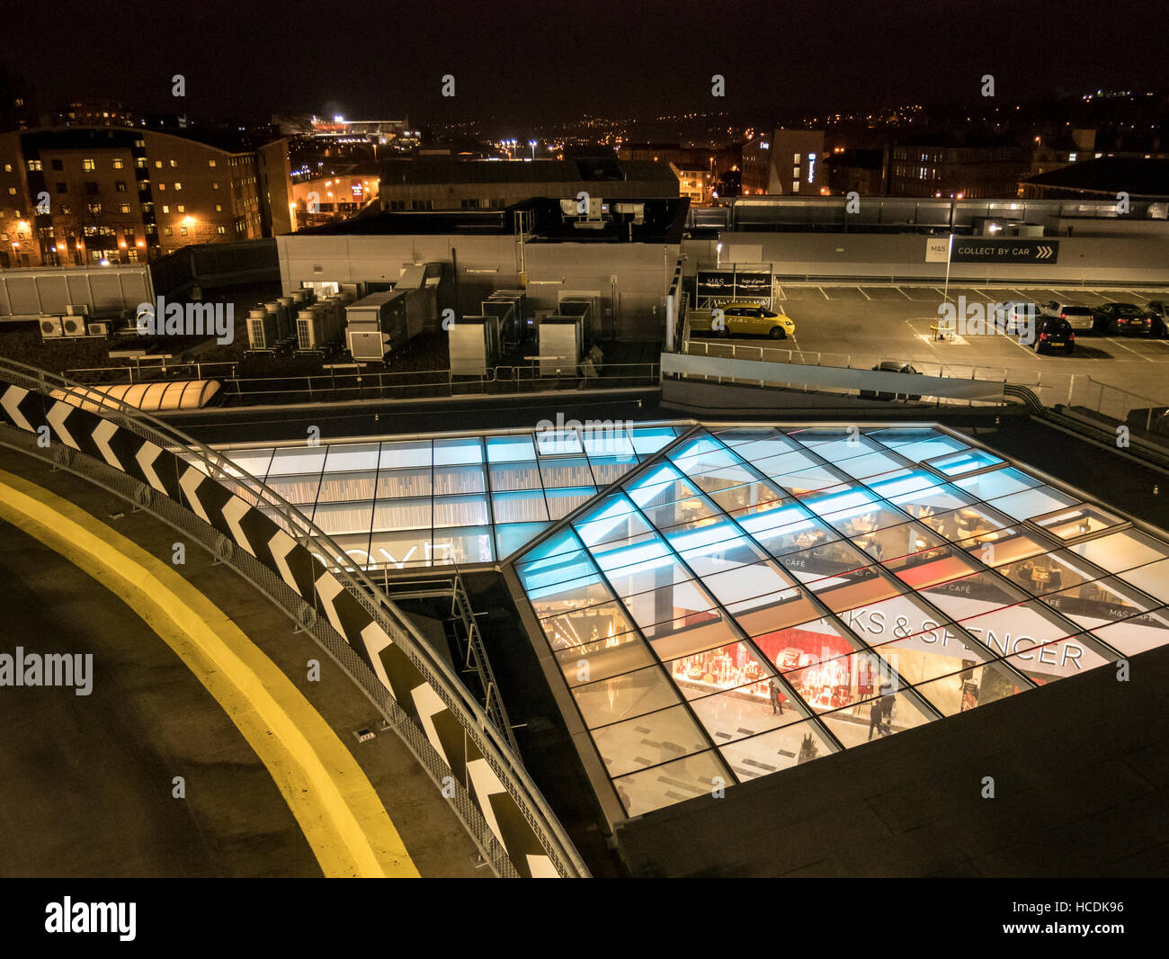 Winter evening shot of Bradford, taken from The Broadway shopping centre car park roof Stock