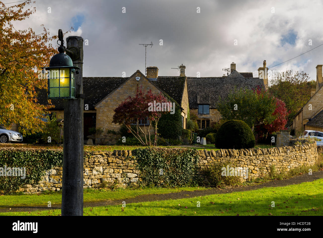Old lantern in the Costwold village of Stanton Stock Photo