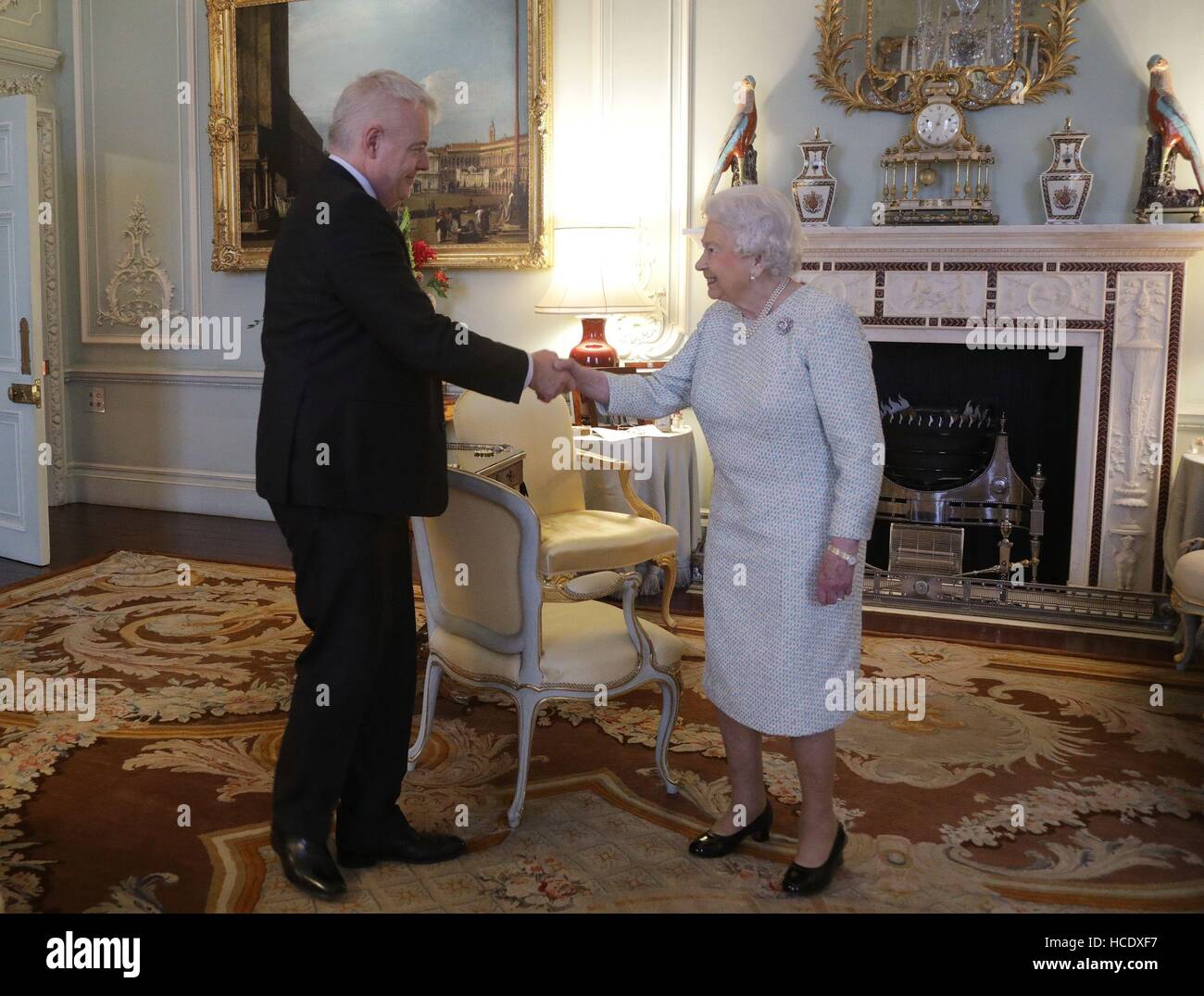 Queen Elizabeth II meets the First Minister of Wales Carwyn Jones during a  private audience at Buckingham Palace, London Stock Photo - Alamy