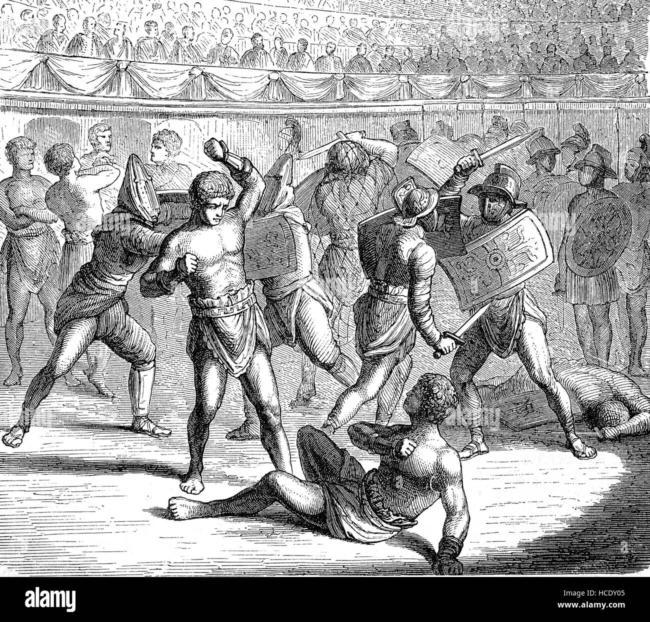 various gladiators fighting in the circus, Rome, Italy, the story of the ancient Rome, roman Empire Stock Photo