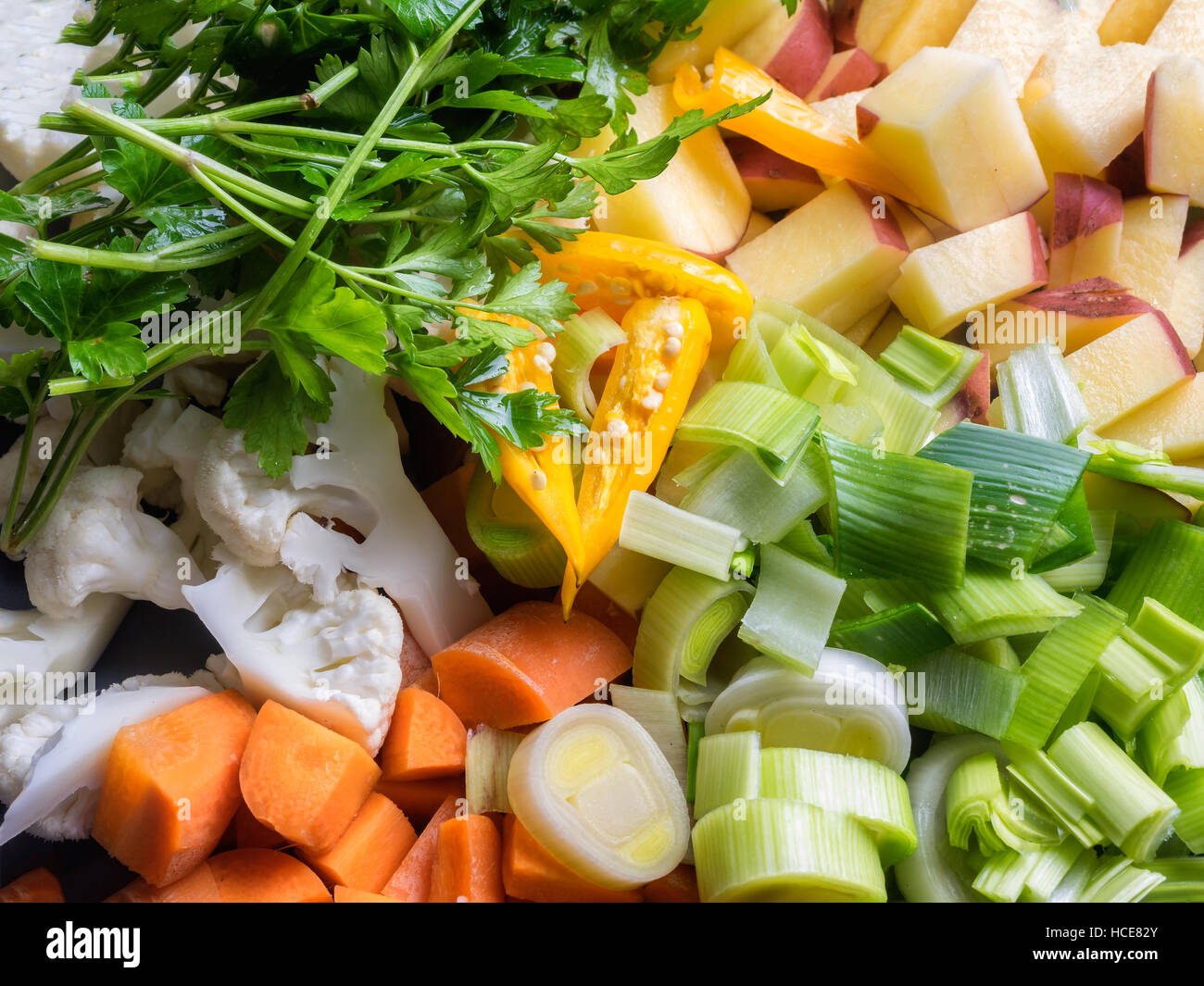 Mixed chopped vegetables prepared to cook Stock Photo
