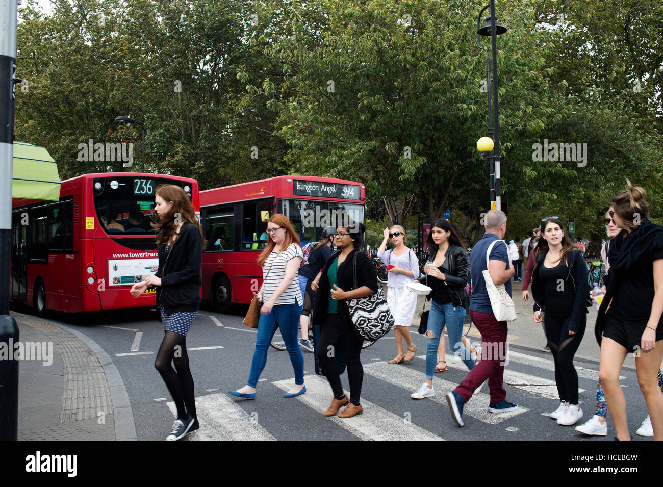 Hackney. London Fields. Zebra crossing between London Fields and Broadway Market. Stock Photo