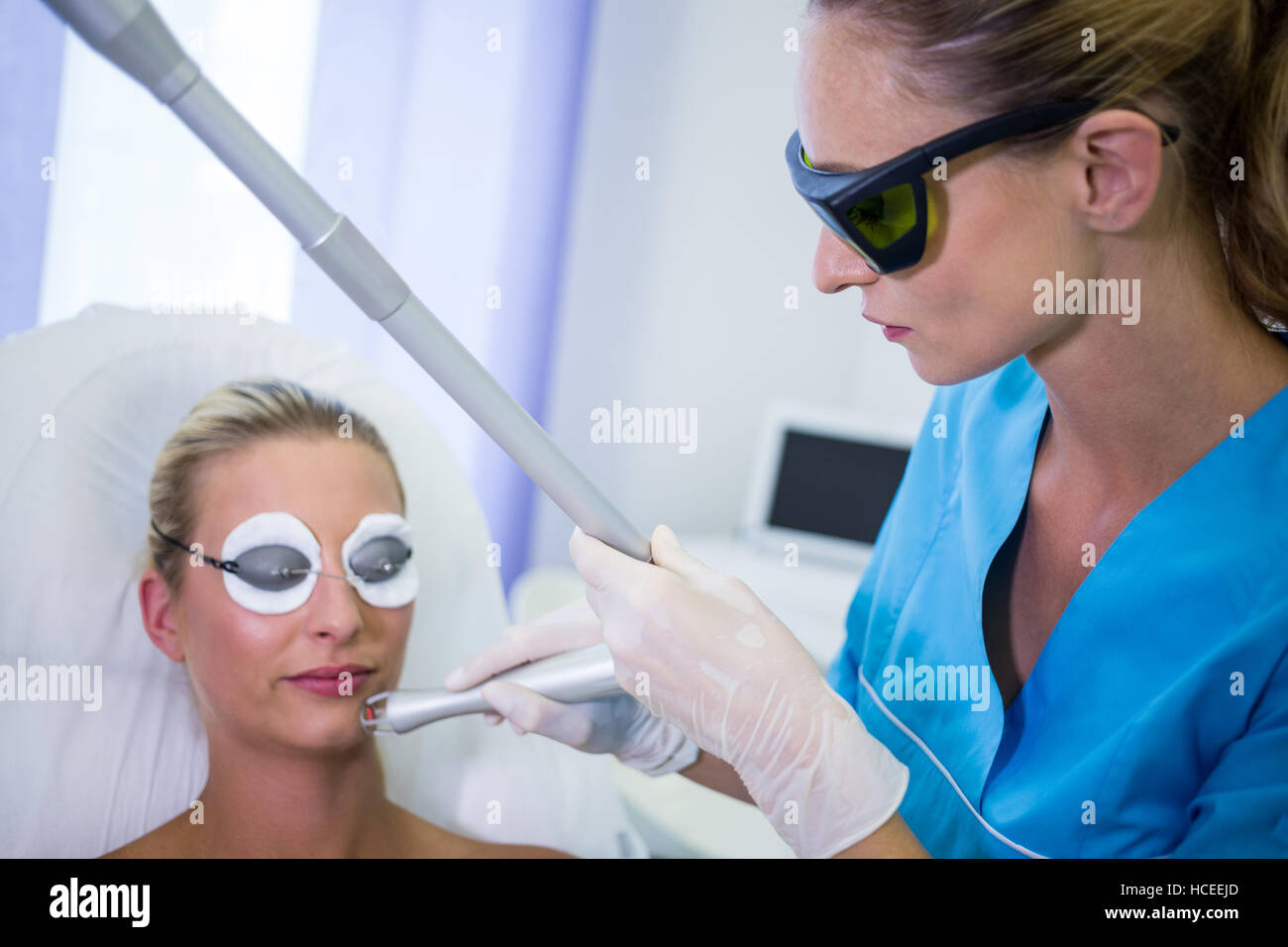 Female patient getting rf lifting procedure Stock Photo