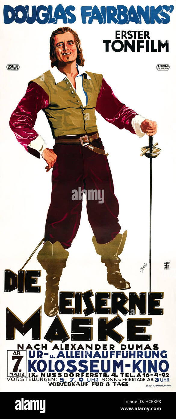 THE MAN IN THE IRON MASK, (aka DIE EISERNE MASKE), Douglas Fairbanks on  Austrian poster art, 1929 Stock Photo - Alamy