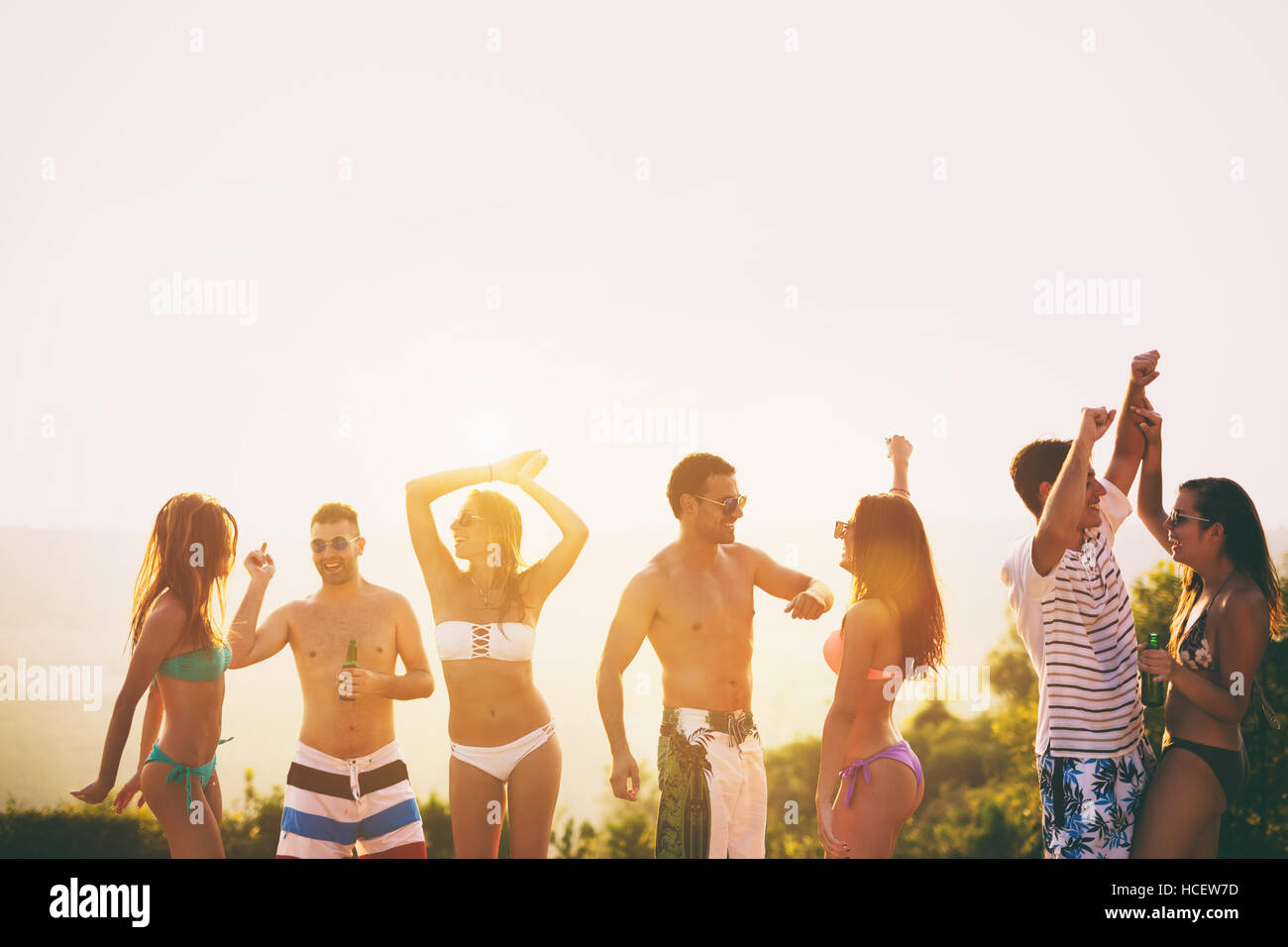 People dancing and partying in summer Stock Photo