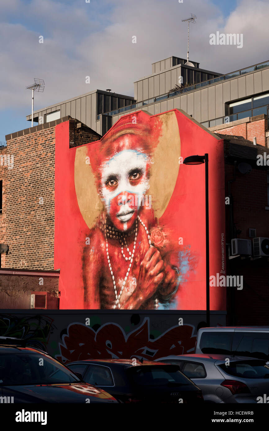 Street mural 'Papua New Guinea' by Dale Grimshaw, Ancoats Northern Quarter, manchester, UK Stock Photo
