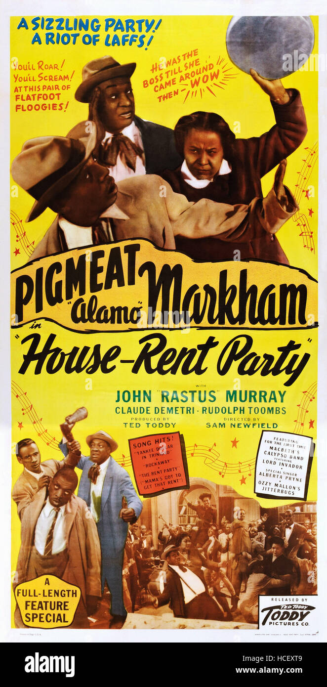 HOUSE-RENT PARTY, top center and bottom right: Dewey 'Pigmeat' Markham on poster art, 1946. Stock Photo