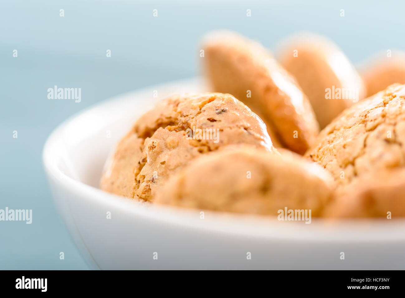 Italian Amaretti Biscuits In White Bowl Stock Photo Alamy