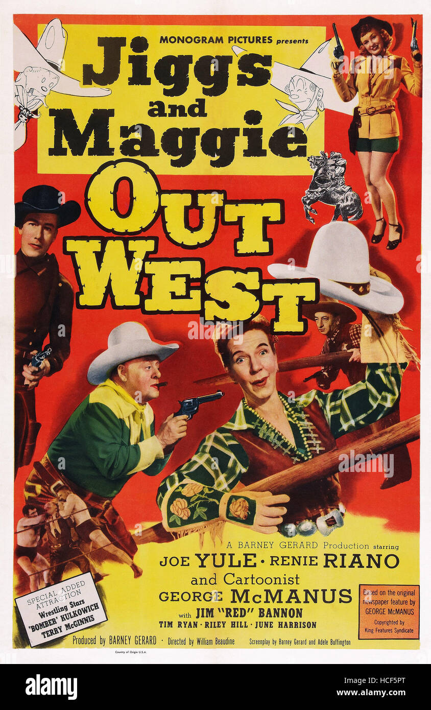 JIGGS AND MAGGIE OUT WEST, US poster art, counter clockwise from top right: June Harrison, Pat Goldin, Renie Riano, Joe Yule, Stock Photo