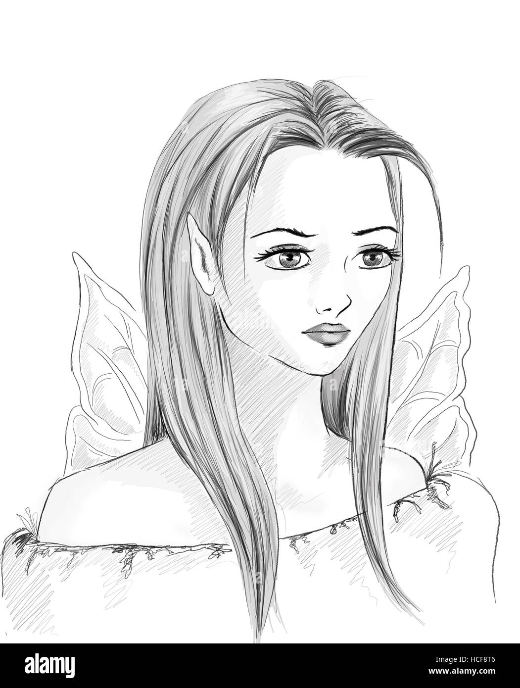 pencil sketch of a female elf done in comics style Stock Photo - Alamy