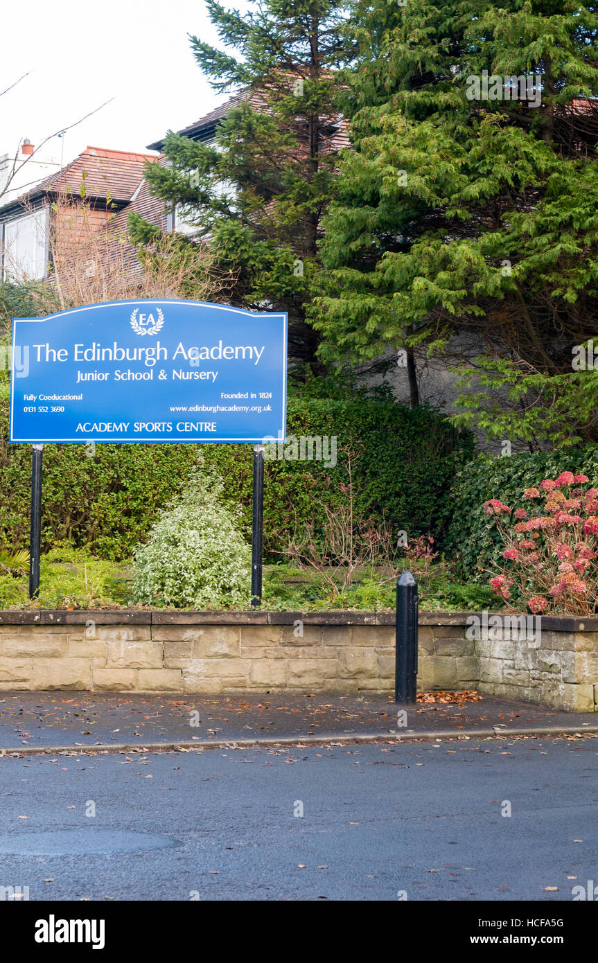 Sign for Edinburgh Academy, Junior School and Nursery Stock Photo