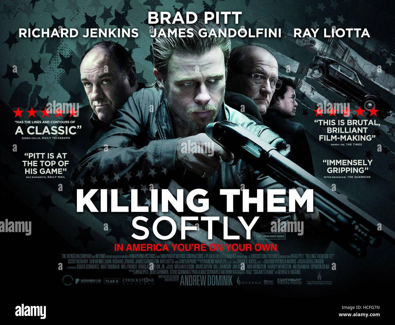 KILLING THEM SOFTLY, lr James Gandolfini, Brad Pitt, Richard Jenkins, Ray Liotta on British
