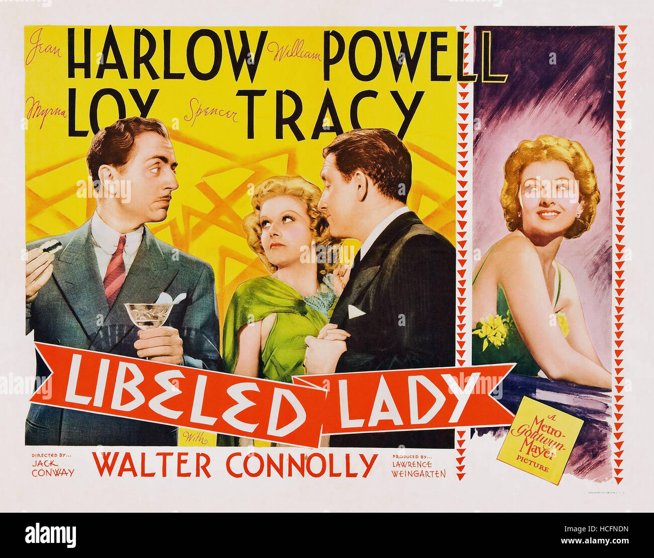 LIBELED LADY, l-r: William Powell, Jean Harlow, Spencer Tracy, far right: Jean Harlow on title card, 1936 Stock Photo
