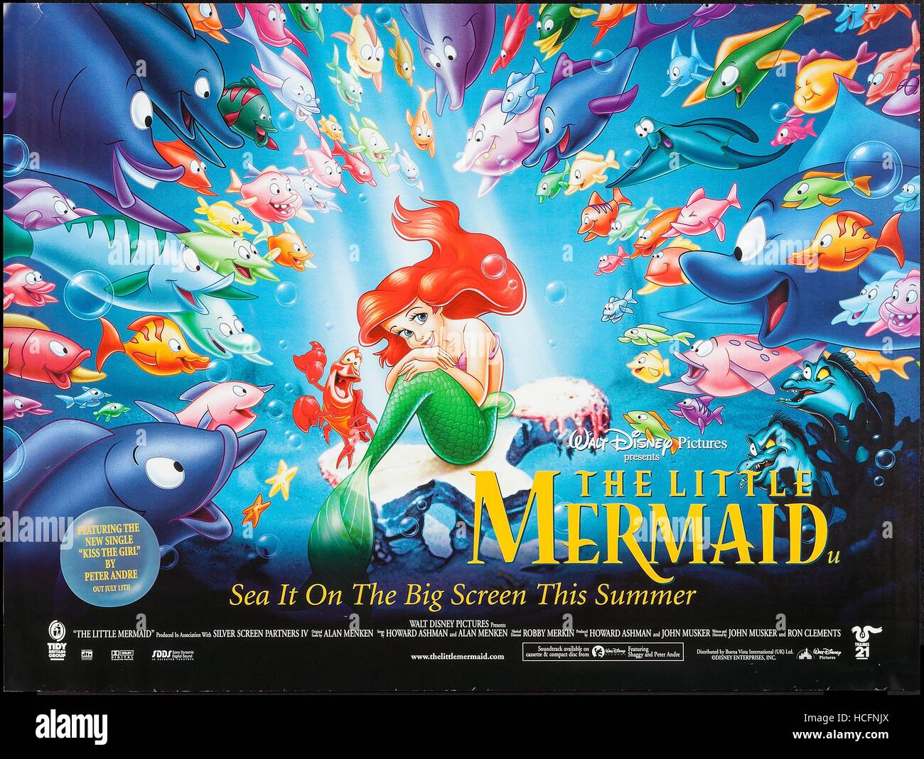 THE LITTLE MERMAID, British poster, center lr Sebastian, Ariel, 1988