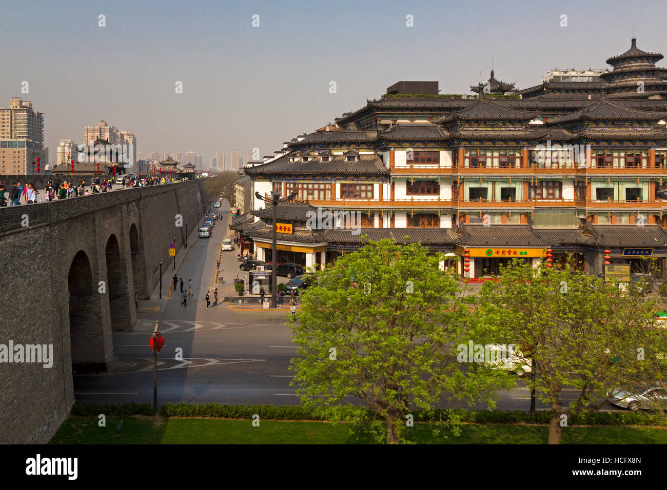 Buildings around Xian city walls, Shaanxi, China Stock Photo