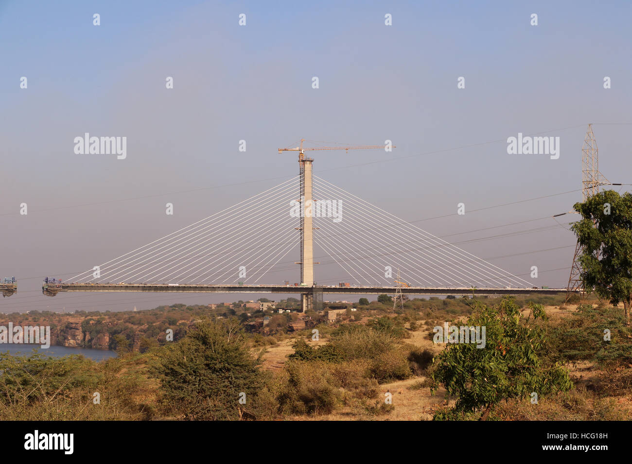 The hanging bridge over chamble river, Kota Stock Photo Alamy